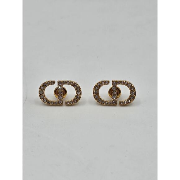 Christian Dior Goldtone Crystal CD Stud Earrings - Picture 4 of 14
